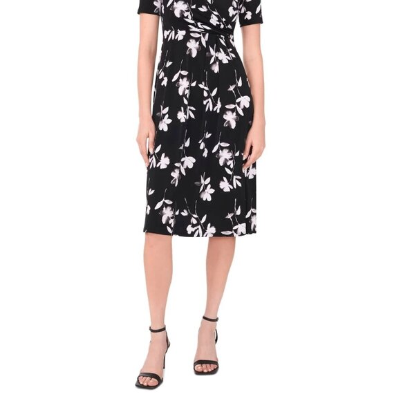 MSK Petite Floral Print Surplice Midi Dress Black White Size PXL - Picture 5 of 5